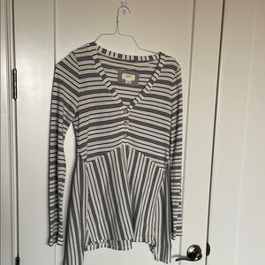 Anthropology Striped V-Neck Long Sleeve Top